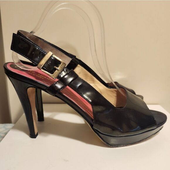 Kate Spade New York Black Patent Leather Peep Toe Slingback Pumps sz.10 Ret $295 - Picture 2 of 8